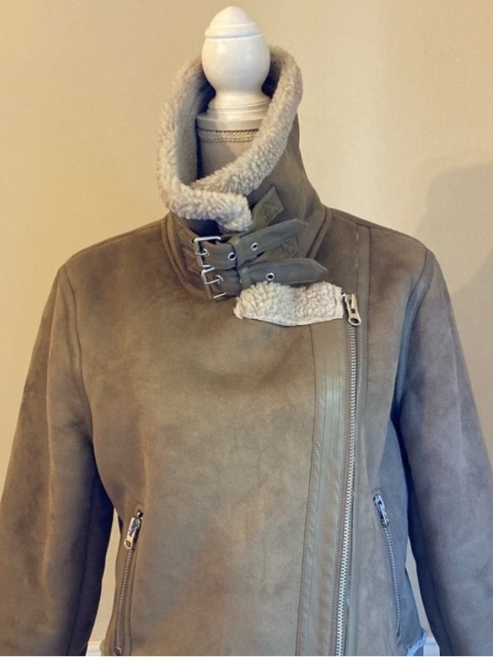 Zara Double Faced Faux Suede Shearling Biker Jacket - Picture 9 of 11